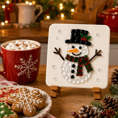 Christmas Acrylic Glass Mosaic DIY Craft Kit – Holiday Craft Gift for Kids, Adults & Families with Wooden Display Stand