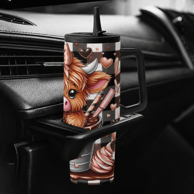 40oz Stainless Steel Vacuum Insulated Tumbler With Lid, 1 Count Cute Highland Cow Pattern Insulated Water Bottle, Travel Accessories, Summer Cool Bottle, Drinking Cup for Home Office School, Insulated Travel Drinkware