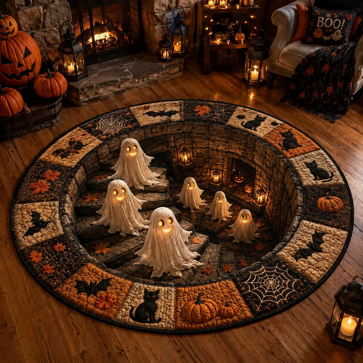 Halloween 3D Vortex Optical Illusion Round Rug, Non Slip Decorative Floor Mat, Spooky Visual Trap Design, Halloween Home Decor Gift for Family & Party Lovers