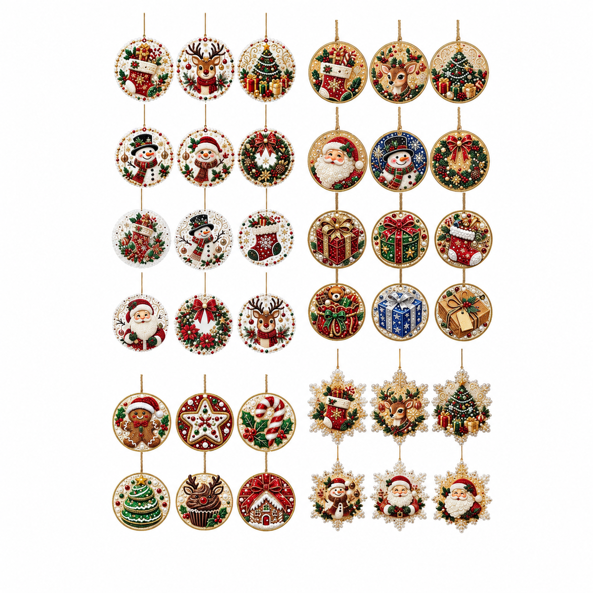 Christmas Diamond Art Hanging Ornaments – Festive Round Pattern Set, Tree Decor Gift for Crafters & Families