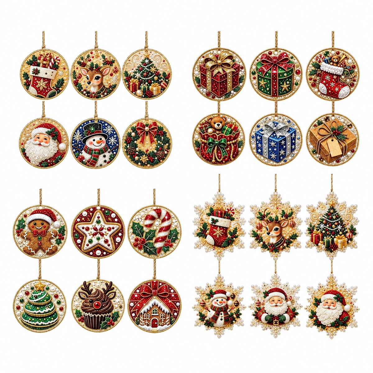 Christmas Diamond Art Hanging Ornaments – Festive Round Pattern Set, Tree Decor Gift for Crafters & Families
