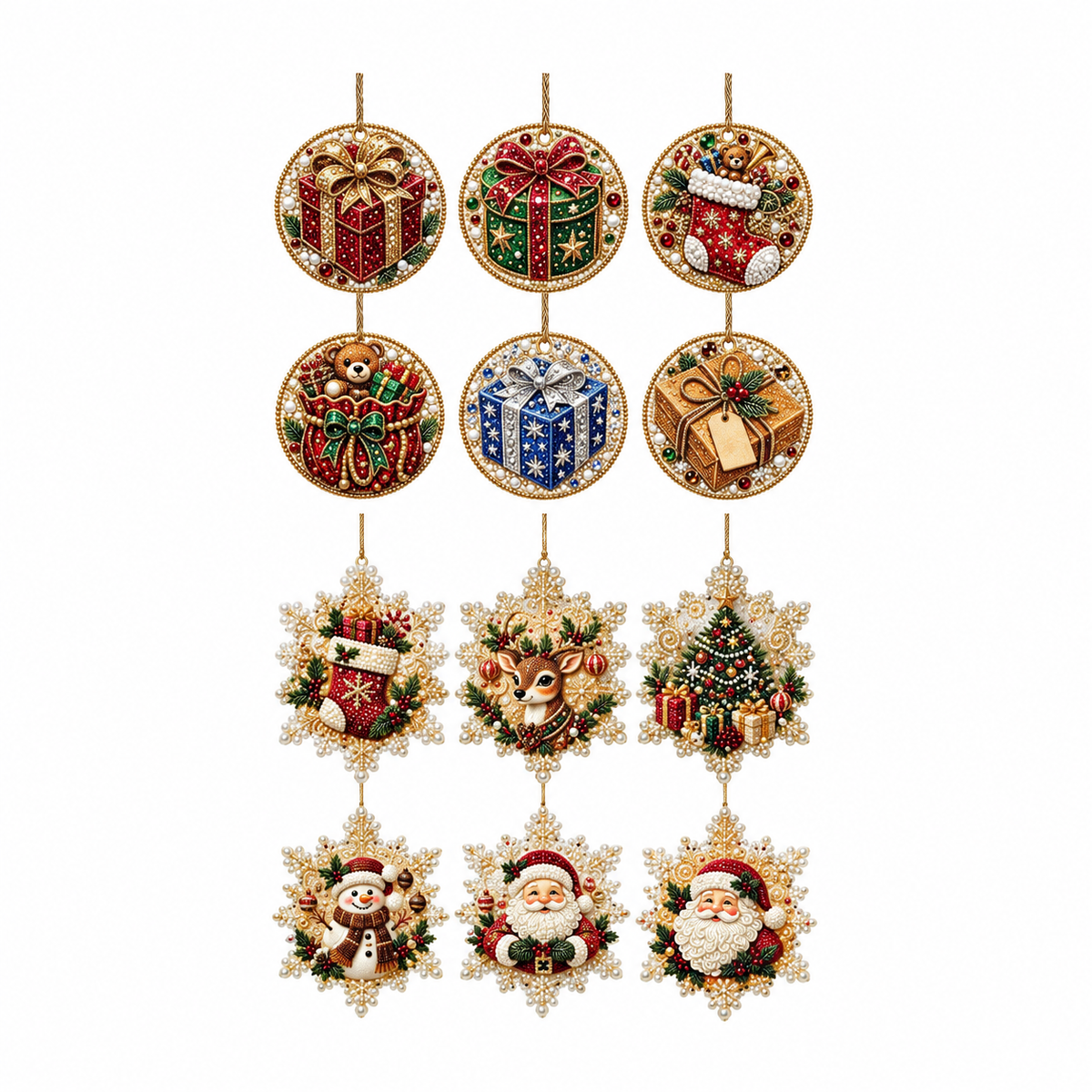 Christmas Diamond Art Hanging Ornaments – Festive Round Pattern Set, Tree Decor Gift for Crafters & Families