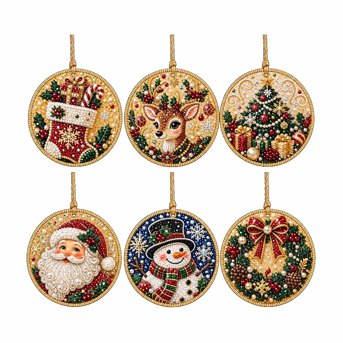 Christmas Diamond Art Hanging Ornaments – Festive Round Pattern Set, Tree Decor Gift for Crafters & Families