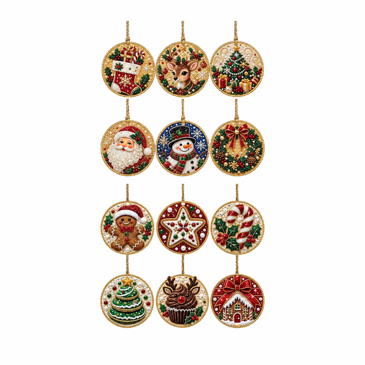 Christmas Diamond Art Hanging Ornaments – Festive Round Pattern Set, Tree Decor Gift for Crafters & Families