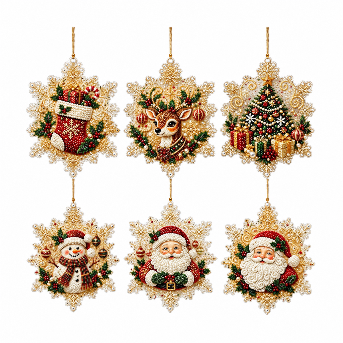 Christmas Diamond Art Hanging Ornaments – Festive Round Pattern Set, Tree Decor Gift for Crafters & Families
