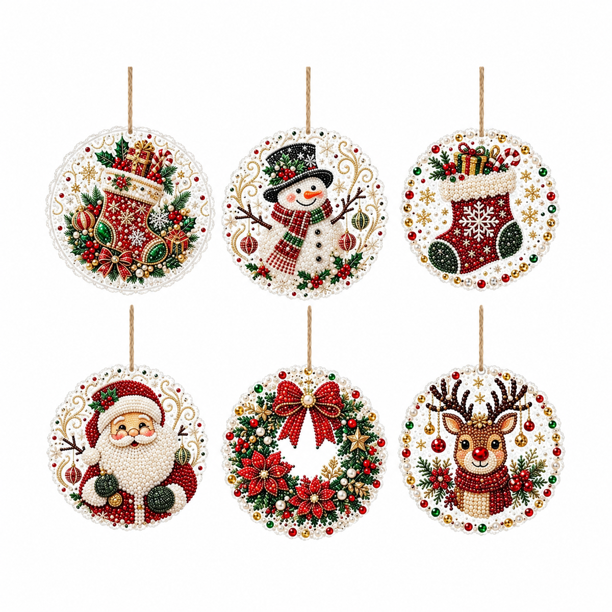 Christmas Diamond Art Hanging Ornaments – Festive Round Pattern Set, Tree Decor Gift for Crafters & Families