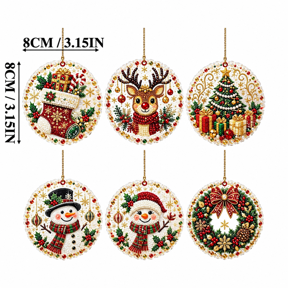 Christmas Diamond Art Hanging Ornaments – Festive Round Pattern Set, Tree Decor Gift for Crafters & Families
