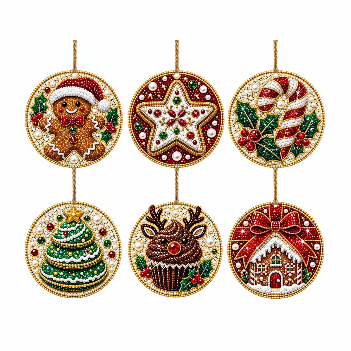 Christmas Diamond Art Hanging Ornaments – Festive Round Pattern Set, Tree Decor Gift for Crafters & Families