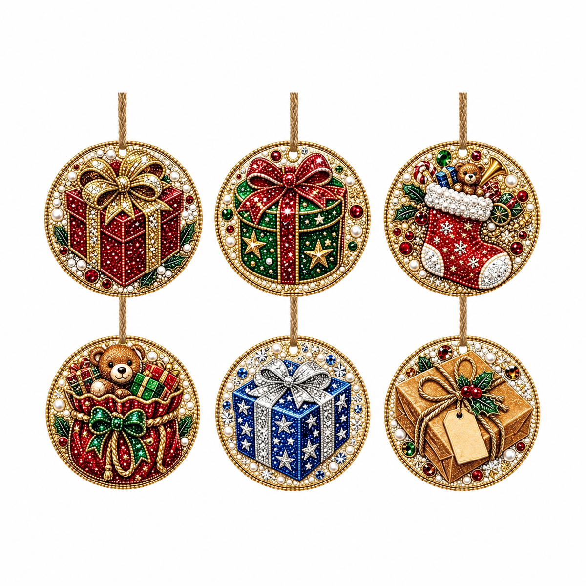Christmas Diamond Art Hanging Ornaments – Festive Round Pattern Set, Tree Decor Gift for Crafters & Families
