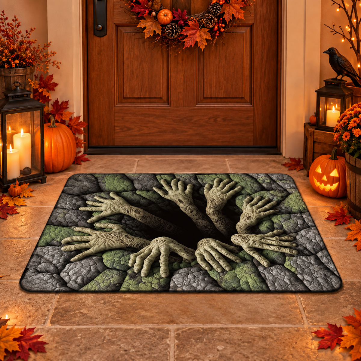 Halloween Skeleton Floor Mat – 3D Optical Illusion Trap Design, Spooky Home Decor Gift for Halloween Lovers