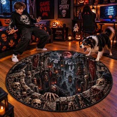 Halloween Horror 3D Round Rug – Abyss Monster Optical Illusion Design, Spooky Home Decor Gift for Horror Fans
