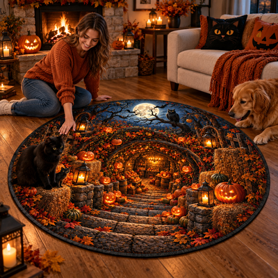 Halloween 3D Vortex Round Rug – Round Floor Mat, Optical Illusion Non-Slip Design, Halloween Home Decor Gift for Family & Party Lovers