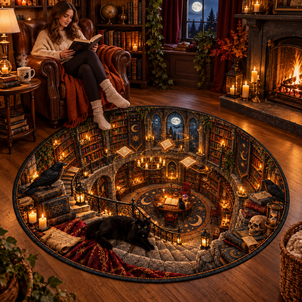 Halloween 3D Vortex Round Rug – Round Floor Mat, Optical Illusion Non-Slip Design, Halloween Home Decor Gift for Family & Party Lovers