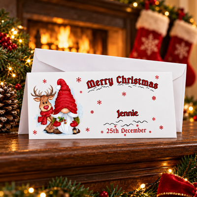 A Joyful Christmas Envelope of Surprise - Custom Christmas Money Wallet with Santa Elk Tree Design & Name, Perfect Stocking Stuffer for Kids