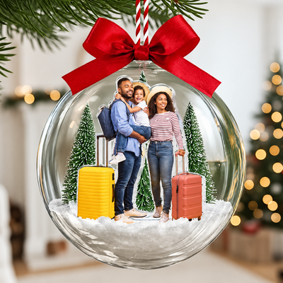Custom Photo Travel Adventure Snow Ball Ornament, Couple Traveling Destination, Family Trip Travel Gift, Christmas Gift - Personalized