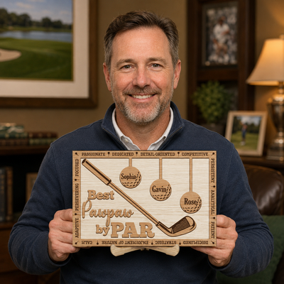 Personalized Golf Grandpa Wooden Plaque with Grandkids Names – Best Dad by Par Gift