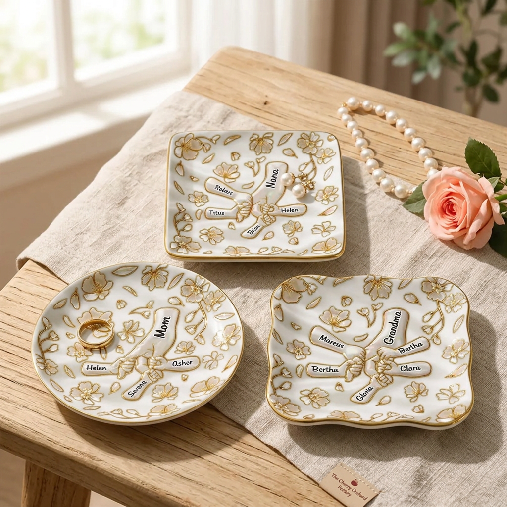 Hand In Hand Mom Grandma Nacre Effect - Personalized Ring Dish