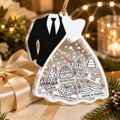 First Christmas Ornament Couple Bride & Groom - Personalized 3-Layered Acrylic Shaker Ornament