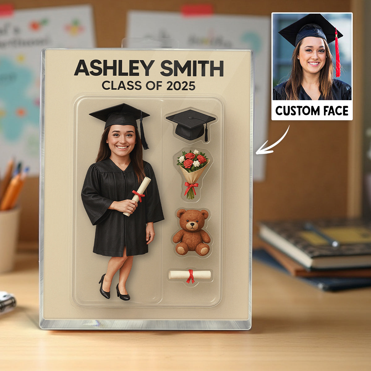 3D Effect Graduate Custom Figure Personalized Flat Rectangle Acrylic Block Plaque, Unique Keepsake, Graduation Gift [FEMALE version ONLY]
