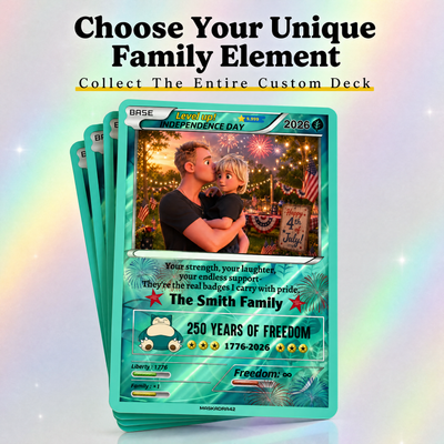 Custom Independence Day Family Pokemon Trading Card | Personalized 4th of July Dad Son Patriotic Portrait Keepsake