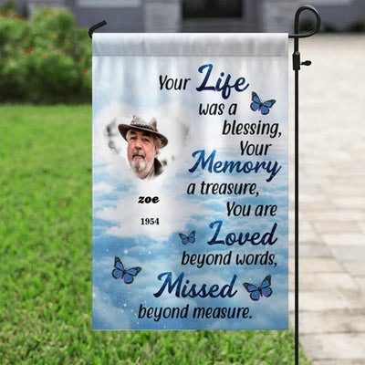 Your Life Was A Blessing Memorial Personalized Garden Flag