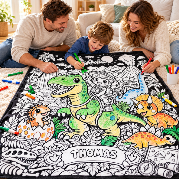 Personalized Coloring Blanket, Custom Name Doodle Blanket with 24 Fabric Markers, Christmas & Birthday Gift for Kids