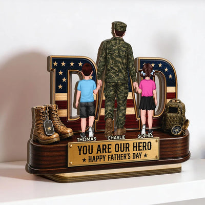 Nation Flag Army Dad You Are Our Hero - Personalized 2-Layered Wooden Plaque - Father's Day Gift For Dad, Husband