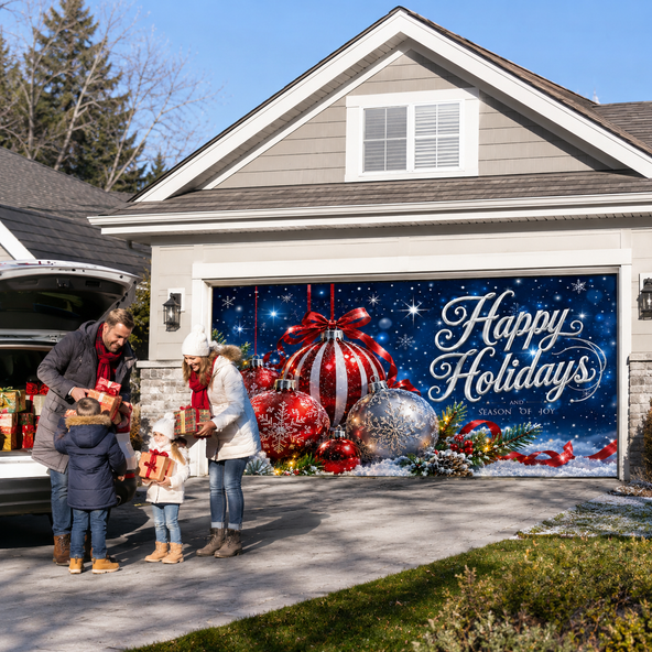 Merry Christmas Garage Door Banner, Winter Holiday Xmas Ornament Wreath Garage Door Cover, Outdoor Christmas Home Decoration Gift for Family, Neighbors & Holiday Enthusiasts