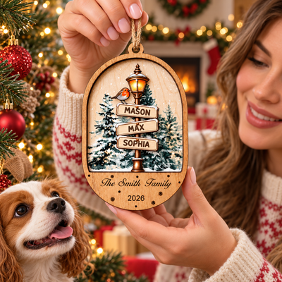 Personalized Family Christmas Ornament, Double-Layer Wooden Name Ornament with Custom Family Names, Christmas Tree Decor & Holiday Gift for Families and Pet Lovers