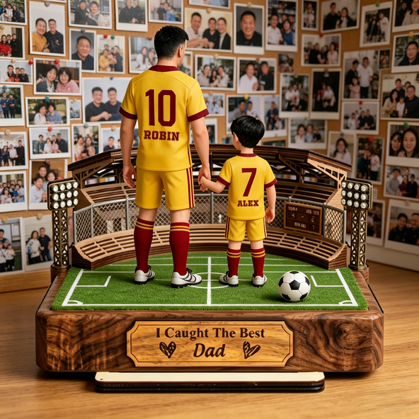 Personalized Father & Son Soccer Stadium Wooden Plaque, Custom Name & Jersey Number, Unique Father’s Day Gift for Soccer Dad