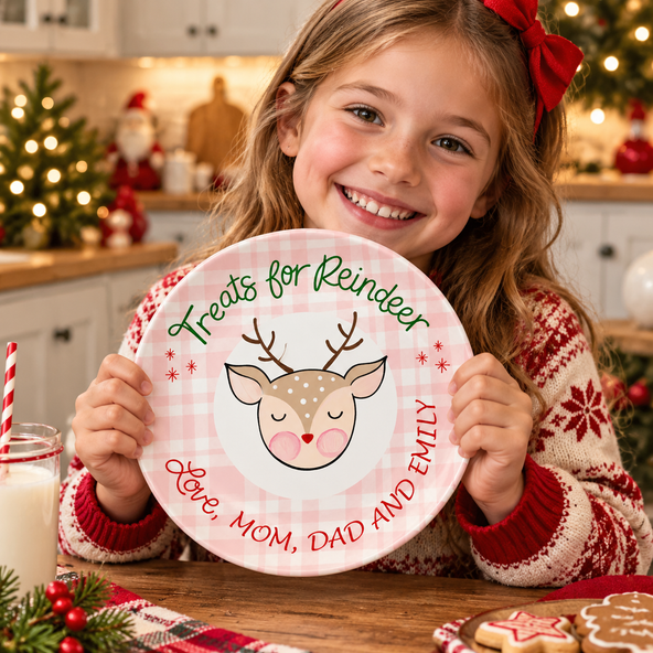 Personalized Christmas Cookie Plate, Ceramic Santa Cookie & Reindeer Plate, Holiday Gift for Kids
