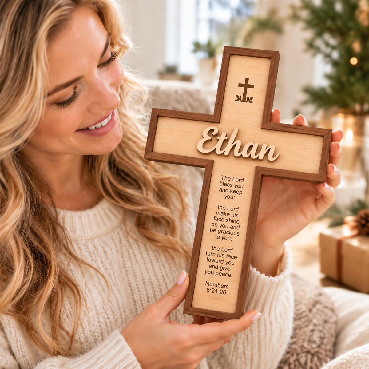 Personalized Wooden Cross – Custom Name & Bible Verse Wall Decor, Baptism & Christening Gift for Children and Families