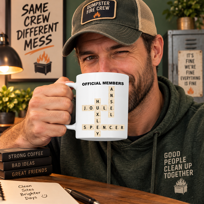 Dumpster Fire Crew Custom Crossword Name Art, Funny Gift For Coworkers - Personalized Mug