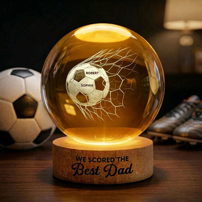 We Scored The Best Dad - Personalized Crystal Ball LED Night Light - Father's Day Gift For Soccer Dad