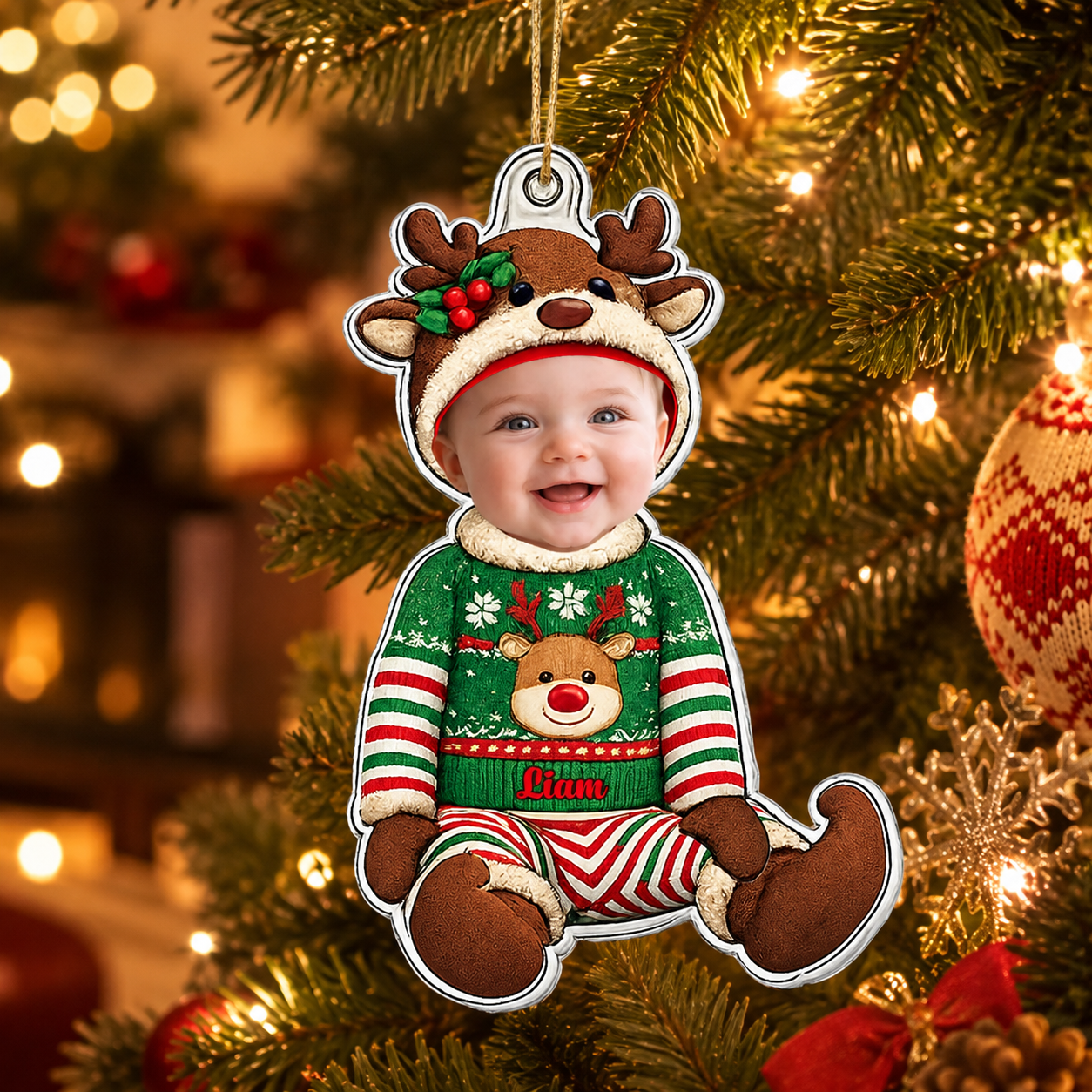 Personalized Baby Photo Christmas Ornament Custom Name Acrylic Tree Hanging Keepsake Gift for New Parents & Baby Shower