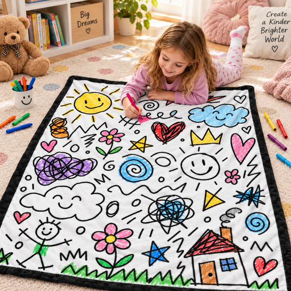 Personalized Coloring Blanket – Custom Photo & Kids’ Artwork Line Art, Birthday & Christmas Gift for Kids & Family