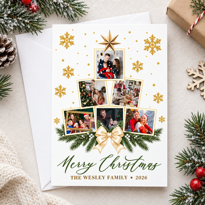 Custom Family Photo Christmas Card, Personalized Holiday Greeting Card, Customized Family Picture Christmas Postcard Gift For Family, Friends