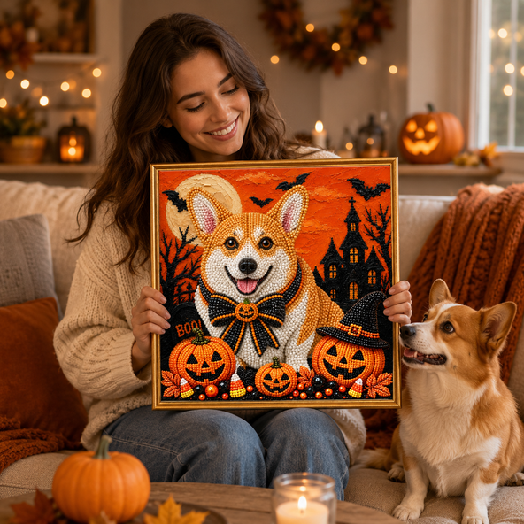 Personalized Pet Pearl Art DIY Kit – Custom Pet Photo Portrait, Halloween Home Decor Gift for Pet Lovers