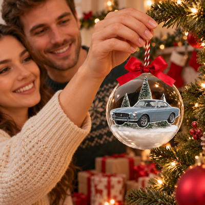 Custom Photo Vehicle Ornament, Vintage Car Motorcycle Lover Snow Ball Bauble, Christmas Gift For Biker - Personalized Ornament