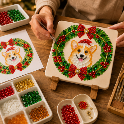 Custom Christmas Pet Acrylic Sea Glass Art Plaque – AI Personalized Pet Portrait Wreath Decor for Holiday Gift, Pet Owners & Animal Lovers