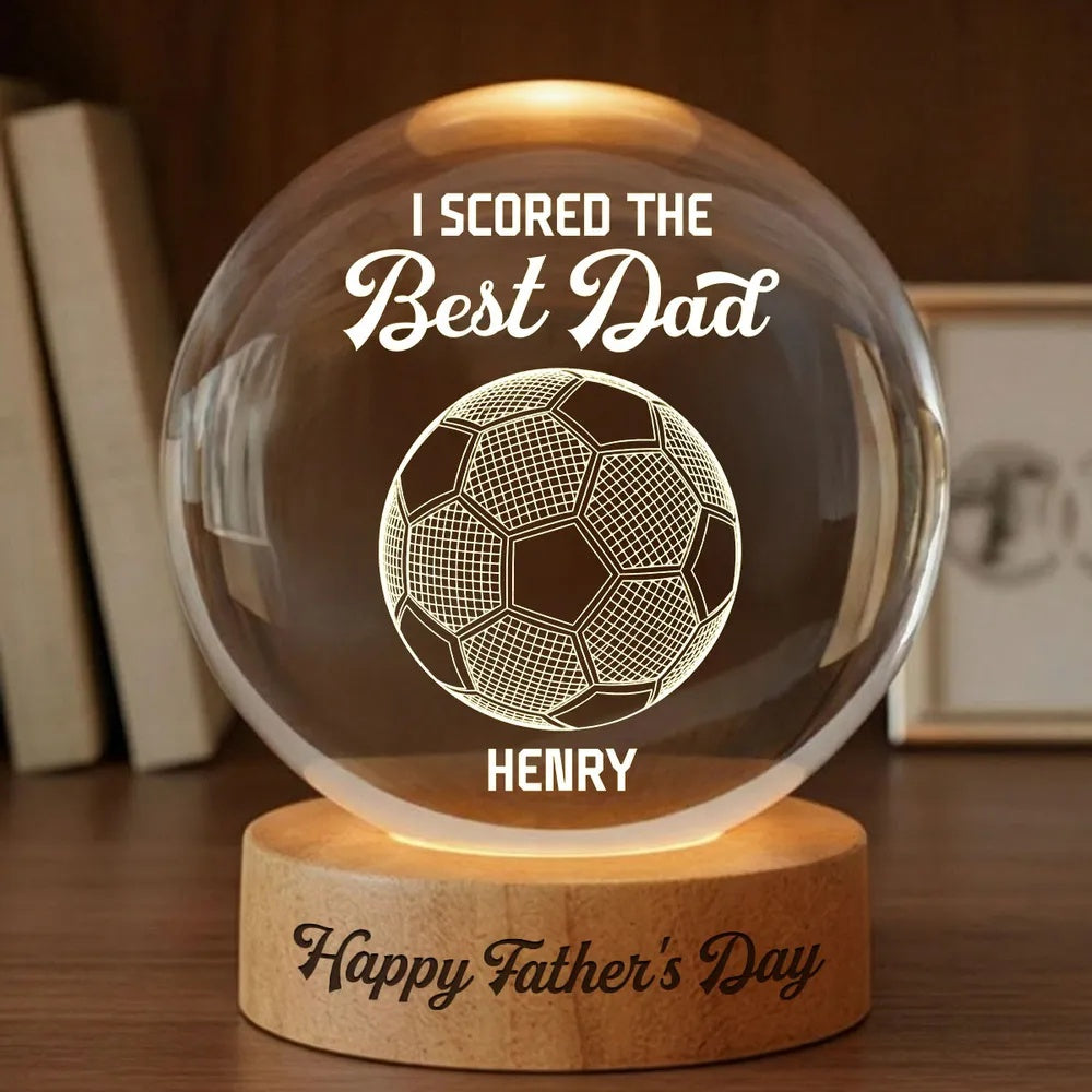 Soccer We Scored The Best Dad Illusion - Personalized Crystal Ball LED Night Light - Father's Day Gift For Dad