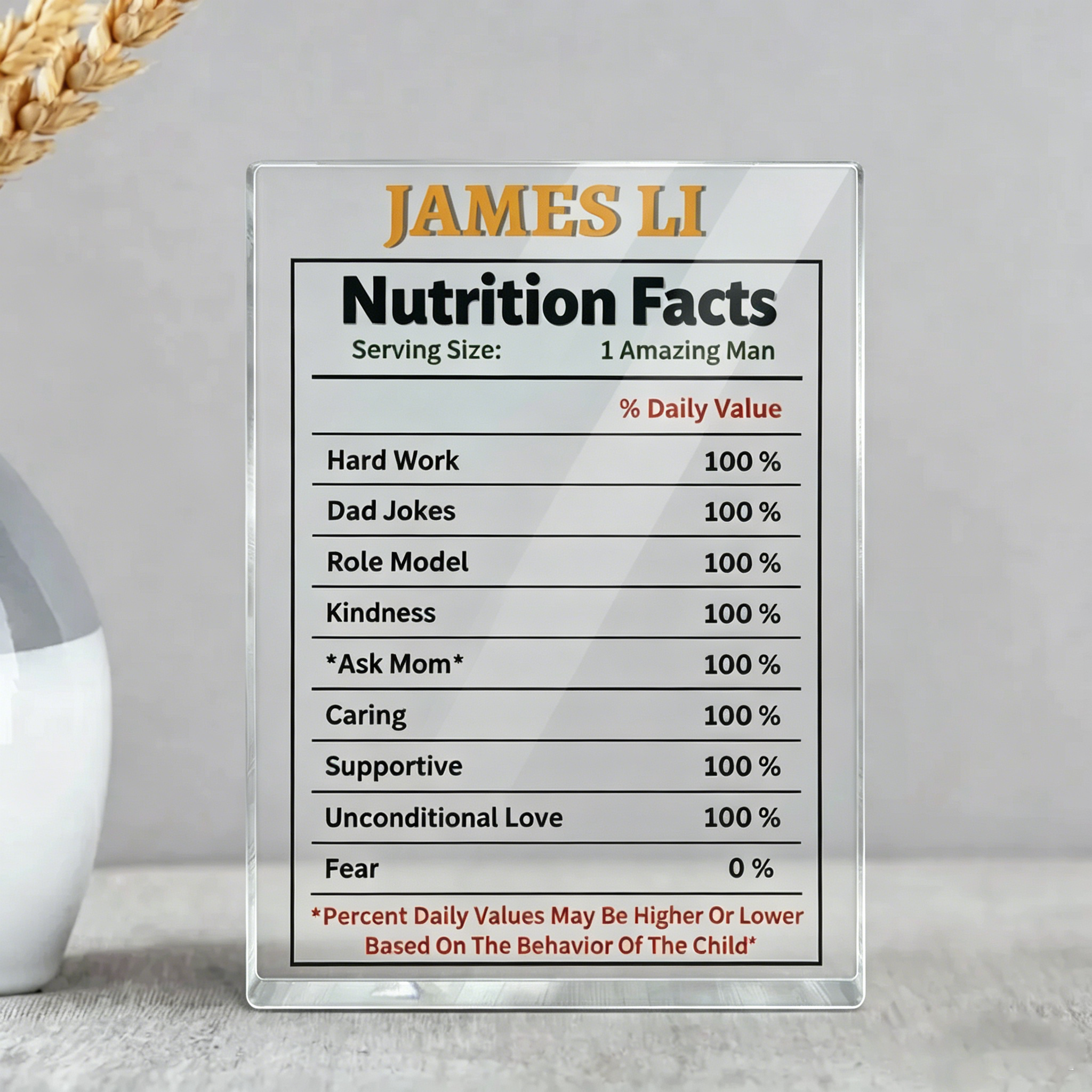 Custom Dad Nutrition Facts Block Plaque - Personalized Father's Day Gift For Dad, Husband
