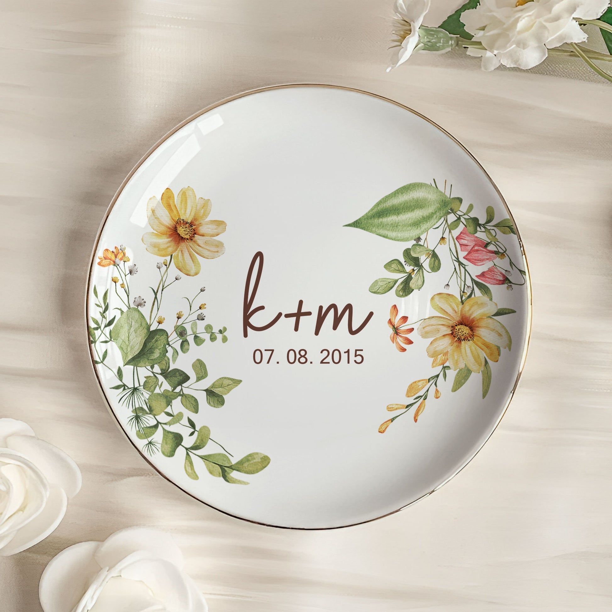 Couple Anniversary Gift Floral Style - Personalized Jewelry Dish