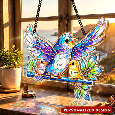 Custom Grandma Bird Acrylic Suncatcher, Custom Bird Mom Family Suncatcher, Mother's Day Gift