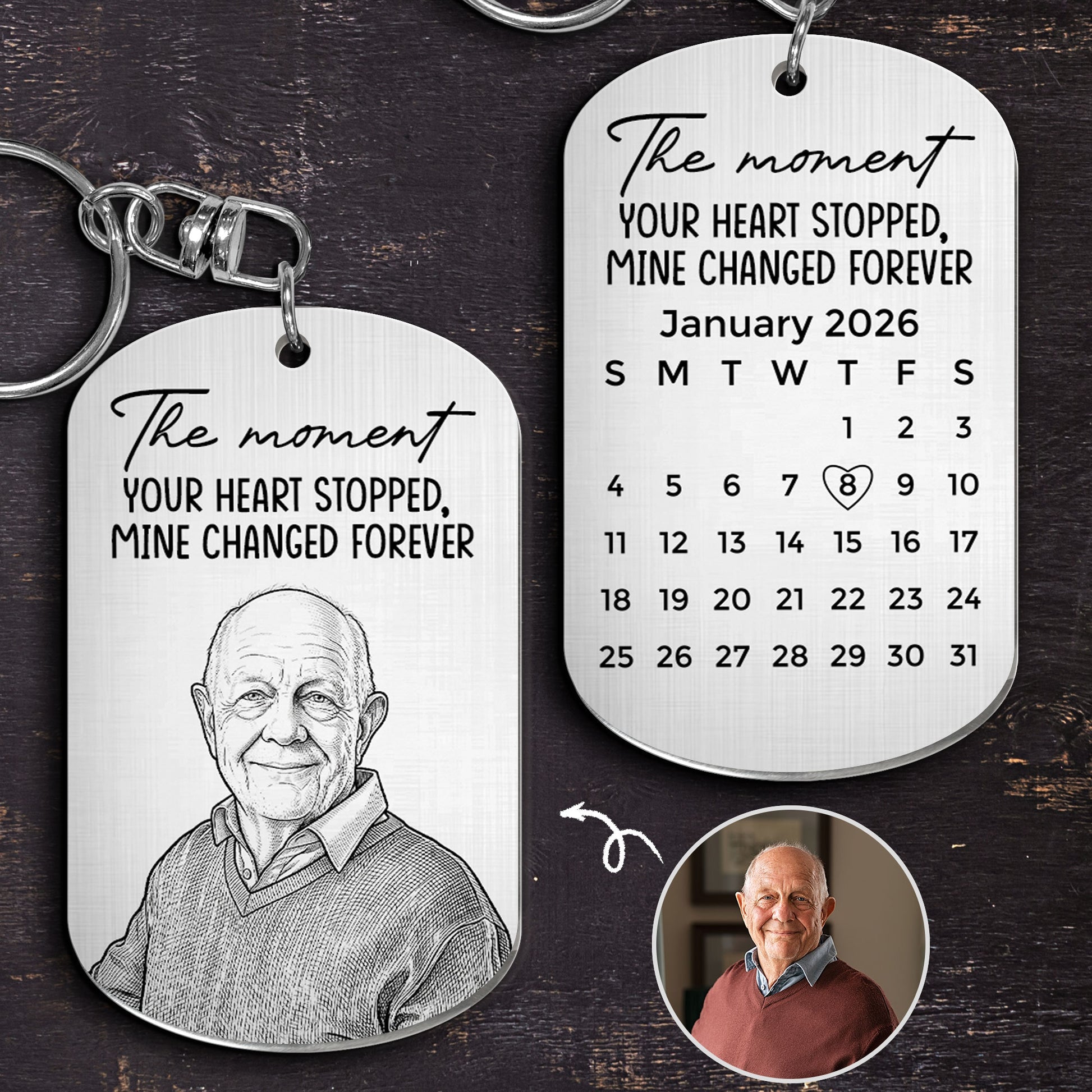 Custom Photo Sketch Line Art The Moment Your Heart Stopped Memorial Gift - Personalized Keychain