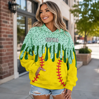 Icecream Drip Design For Baseball, Softball, Soccer, Football, Basketball, Hockey Lover - Personalized Hoodie