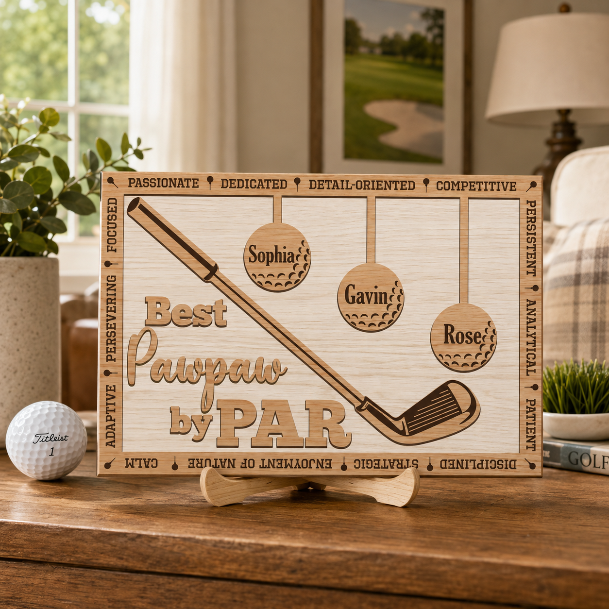 Personalized Golf Grandpa Wooden Plaque with Grandkids Names – Best Dad by Par Gift