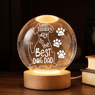 Happy Father's Day Dog Dad - Personalized Crystal Ball LED Night Light - Heartfelt Father's Day Gift for Husband