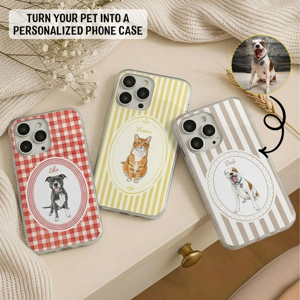 Personalized Pet Portrait Phone Case – Custom Watercolor Striped Pattern Design