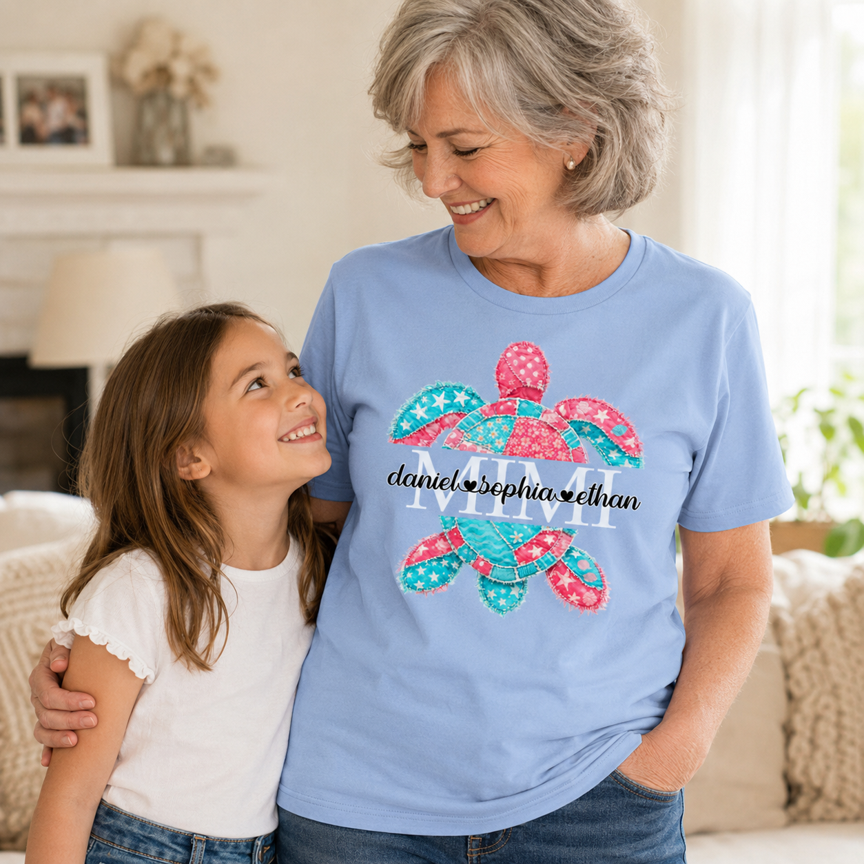 Personalized Mimi Sea Turtle Shirt with Grandkids Names, Custom Grandma Beach T Shirt for Women, Coastal Family Gift
